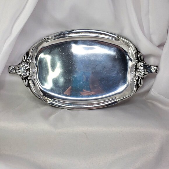 Arthur Court Oval Serving Tray With Longhorn Bull Head Handles 11x6 inches - Picture 2 of 11